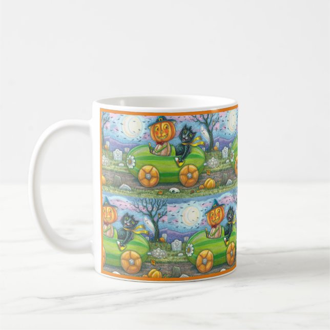 HALLOWEEN STRASSENVERKEHR, JACK UND SCHWARZE KATTE KAFFEETASSE (Links)