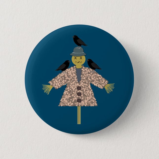 Halloween Straw Scarecrow and Ravens Button (Vorderseite)