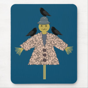 Halloween Straw Scarecrow and Ravens Mousepad
