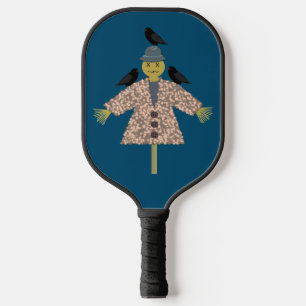 Halloween Straw Scarecrow and Ravens Pickleball Schläger
