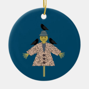 Halloween Straw Scarecrow und Ravens Custom Keramik Ornament