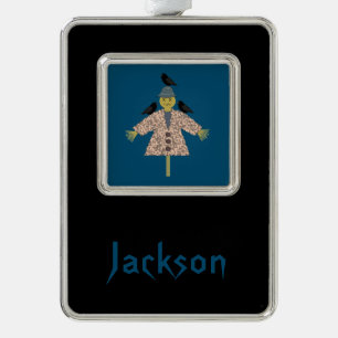 Halloween Straw Scarecrow und Ravens Custom Rahmen-Ornament Silber