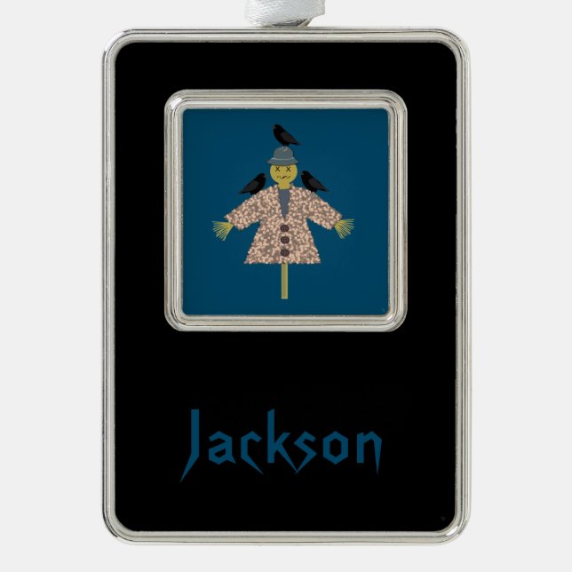Halloween Straw Scarecrow und Ravens Custom Rahmen-Ornament Silber (Vorderseite)