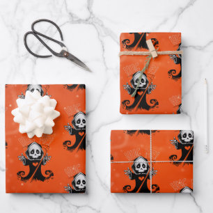 Halloween-Streifenpapier aus schwarzem Sensenmann Geschenkpapier Set