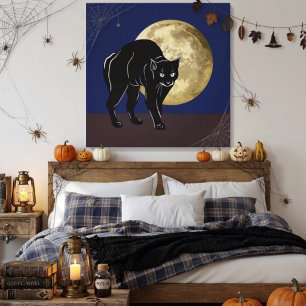 Halloween Streunende schwarze Katze in einer Vollm Leinwanddruck