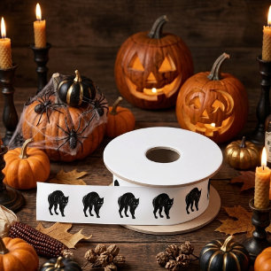 Halloween Streunende schwarze Katzen-Silhouette Ze Satinband