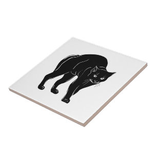 Halloween Streunende schwarze Katzensilhouette Zei Fliese