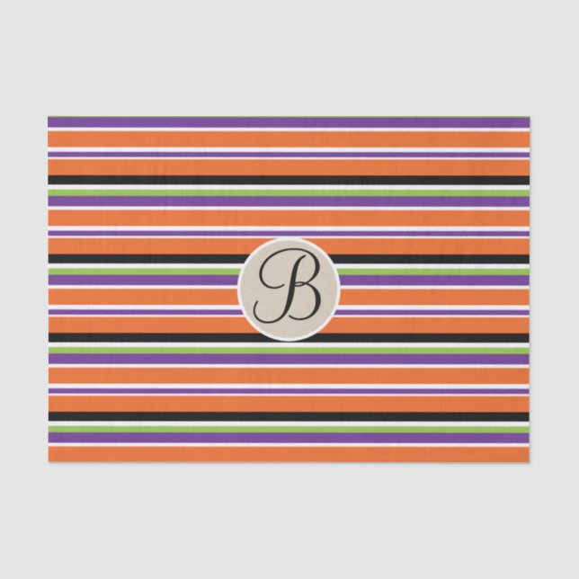 Halloween Stripes Kraft Monogram Letter Initial Seidenpapier (Vorderseite)
