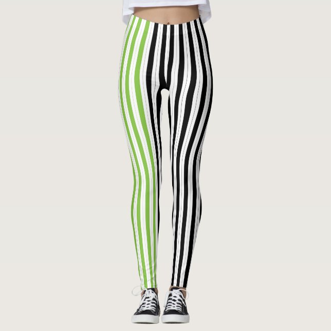 Halloween Stripes Lila grünes Schwarzwingelorn Leggings (Vorderseite)