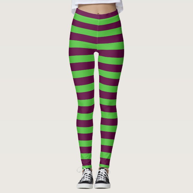 Halloween-Strips für lila und grünes Monster Leggings (Vorderseite)