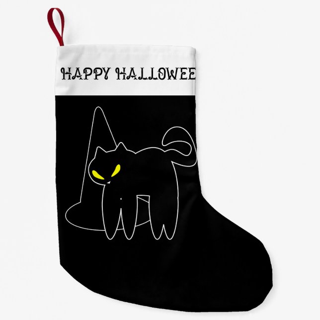 Halloween-Strumpf | Katzenkatze und Hut Kleiner Weihnachtsstrumpf (Vorderseite)
