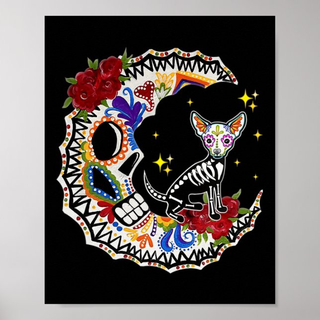 Halloween Sugar Skull Chihuahua und Moon Lover Poster (Vorne)
