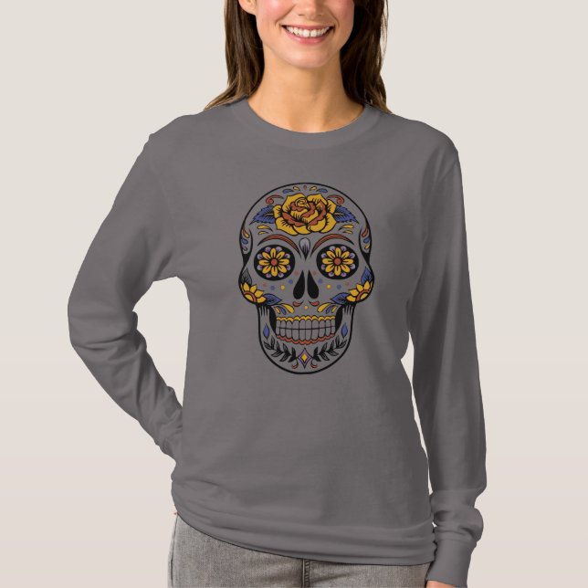 Halloween Sugar Skull (Dia de Muertos) T-Shirt (Vorderseite)