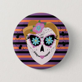 Halloween Sugar Skull Dias De Los Muertos Button
