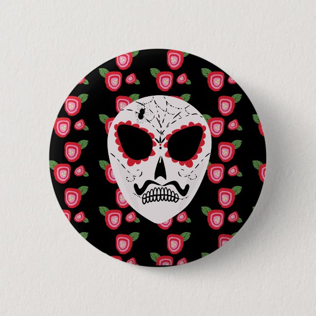 Halloween Sugar Skull Dias De Los Muertos Rose Button (Vorderseite)
