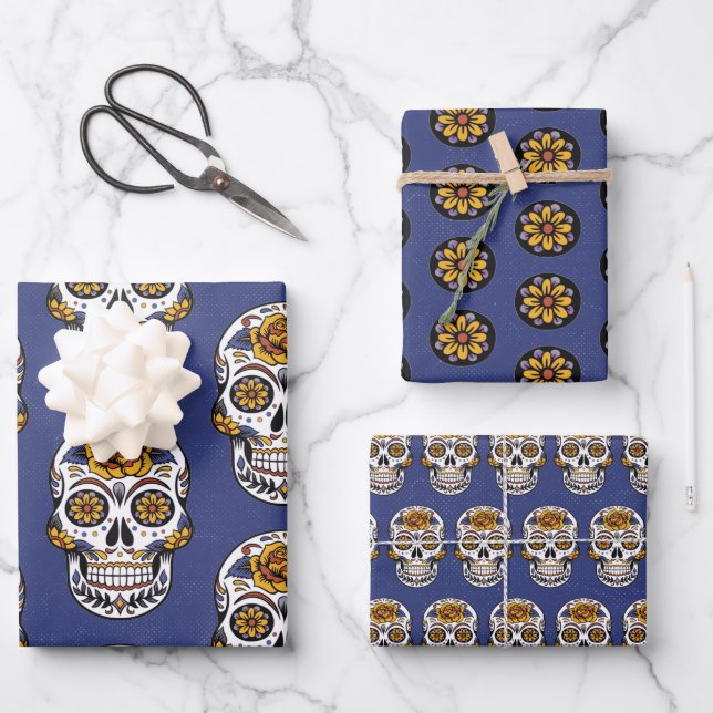 Halloween Sugar Skull Geschenkpapier Set (Vorderseite)