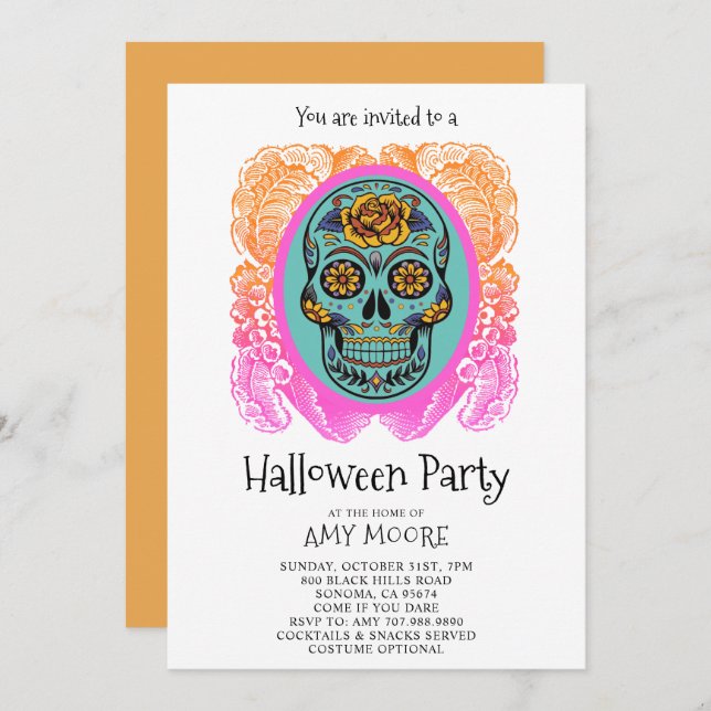 Halloween Sugar Skull-Party Einladung (Vorne/Hinten)