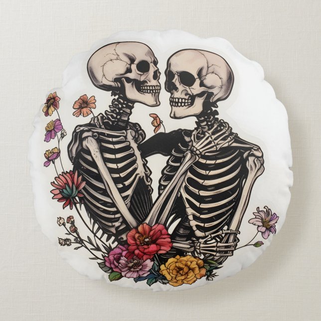 Halloween Sugar Skull Round Pillow Rundes Kissen (Vorderseite)