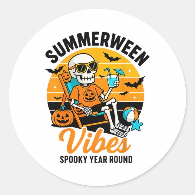Halloween Summer Webes Spooky Skeleton Float Runder Aufkleber (Vorderseite)