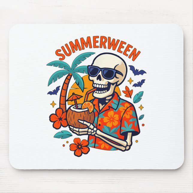Halloween Summer Ween Skeleton Spooky Vacation Flo Mousepad (Vorne)