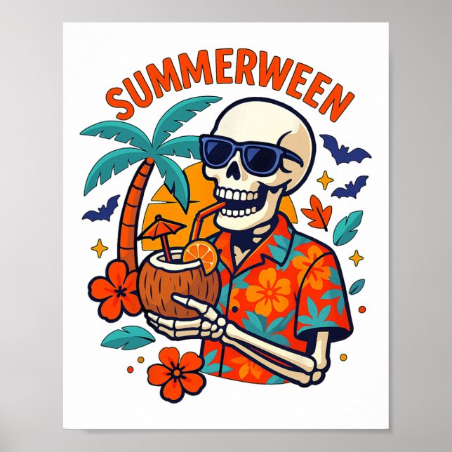 Halloween Summer Ween Skeleton Spooky Vacation Flo Poster (Vorne)