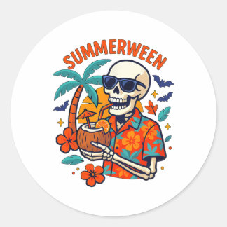 Halloween Summer Ween Skeleton Spooky Vacation Flo Runder Aufkleber