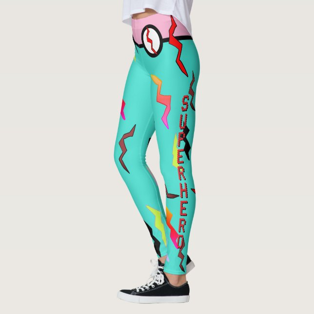Halloween Superhero Türkis Pink Lightning Bolts Leggings (Links)