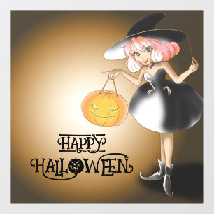 Halloween Süße Gruselige Whimsical Hexe Lila Fensteraufkleber