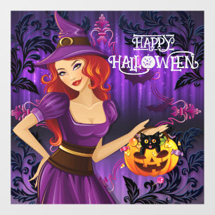 Halloween Süße Gruselige Whimsical Hexe Lila Fensteraufkleber