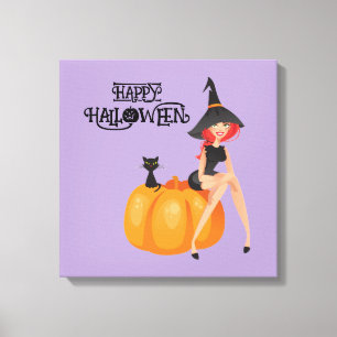 Halloween Süße Gruselige Whimsical Hexe Lila Leinwanddruck