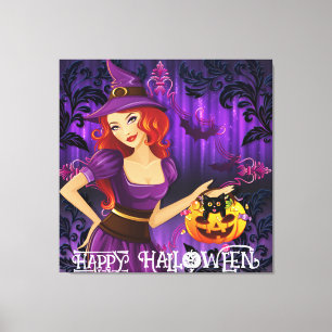Halloween Süße Gruselige Whimsical Hexe Lila Leinwanddruck