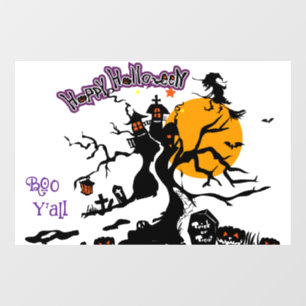 Halloween Süße Gruselige Whimsical Hexe Weiß Fensteraufkleber