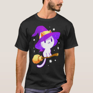 Halloween Süße Hexe Weiße Katze T-Shirt
