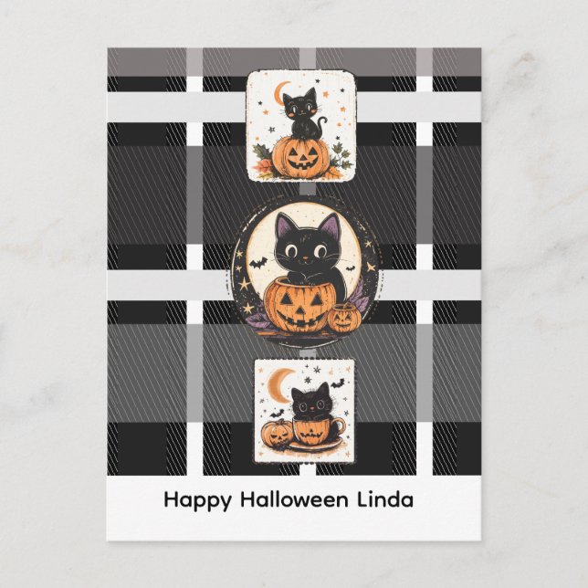 Halloween Süße Katze Herbst Postkarte (Vorderseite)