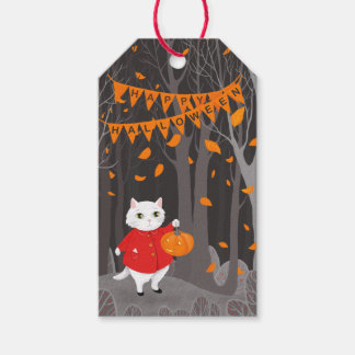 Halloween Süße Katze & Jack-o'-lantern-Kürbis Geschenkanhänger