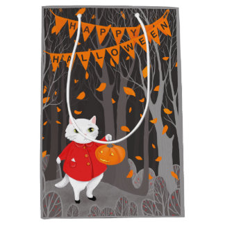Halloween Süße Katze & Jack-o’-lantern Kürbis Mittlere Geschenktüte