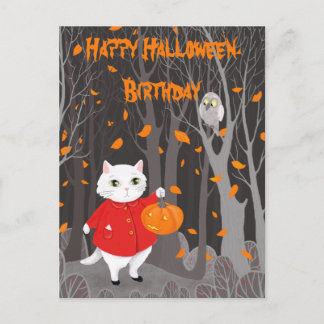 Halloween Süße Katze & Jack-o’-lantern Kürbis Postkarte