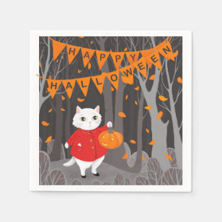 Halloween Süße Katze & Kürbislaterne Serviette