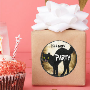 HALLOWEEN Süße schwarze Katze auf verbranntem Perg Runder Aufkleber