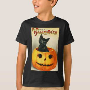 Halloween Süße Schwarze Katze In Jack Olantern Vin T-Shirt