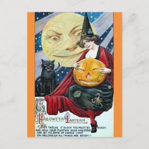 Halloween Süße Vintage Hexe Schwarze Katze Mond Ge Postkarte