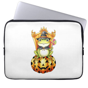 Halloween Süßer Frosch auf Kürbis Laptopschutzhülle