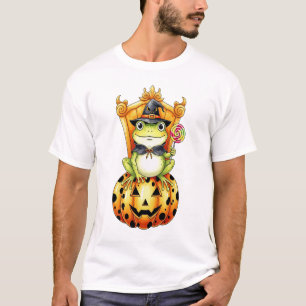 Halloween Süßer Frosch auf Kürbis T-Shirt