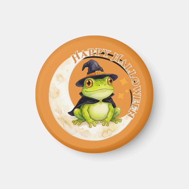 Halloween Süßer Frosch Kröte Hexe Grün Magnet (Vorne)