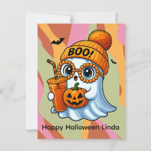 Halloween Süßer Geist Herbst Rosa Orange Postkarte