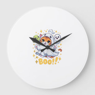 Halloween Süßer Geist Katzen Boo Lustige Katze BOO Große Wanduhr