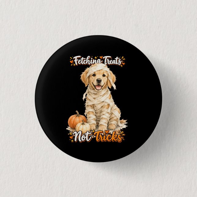 Halloween Süßer Golden Retriever Mumie Tricks Schw Button (Vorderseite)