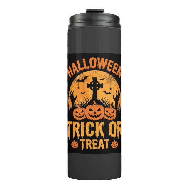 Halloween Süßes oder Saures Kürbis-Friedhofs-Desig Thermosbecher (Vorderseite)