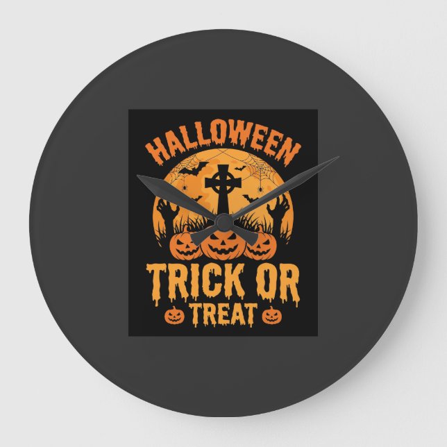 Halloween Süßes oder Saures Kürbisfriedhof Design Große Wanduhr (Vorderseite)