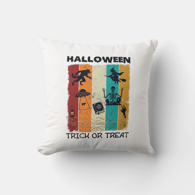Halloween Süßes oder Saures Werwolf Hexe Skelett U Kissen (Vorderseite)